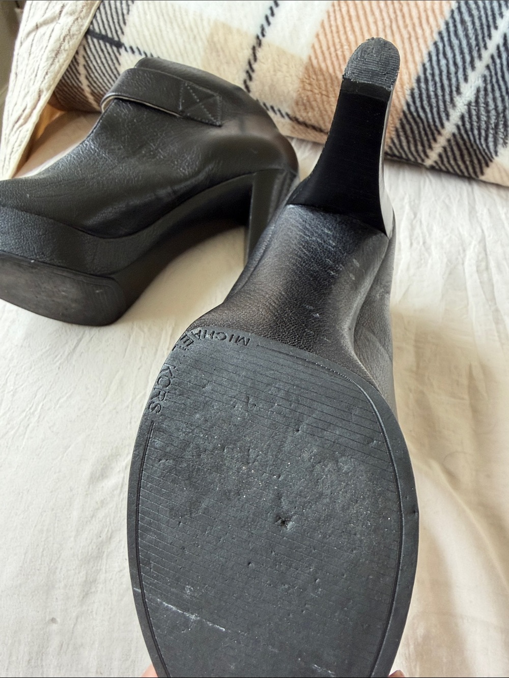MICHAEL Michael Kors Black Peep-Toe Leather Platform Heels - Picture 4 of 5